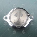 Кнопка вызова/приказа, KONE, AVDBUT, открытие, круглая, серебристая поверхность, белая подсветка, нержавеющая сталь, с крепёжными отверстиями и шрифтом Брайля