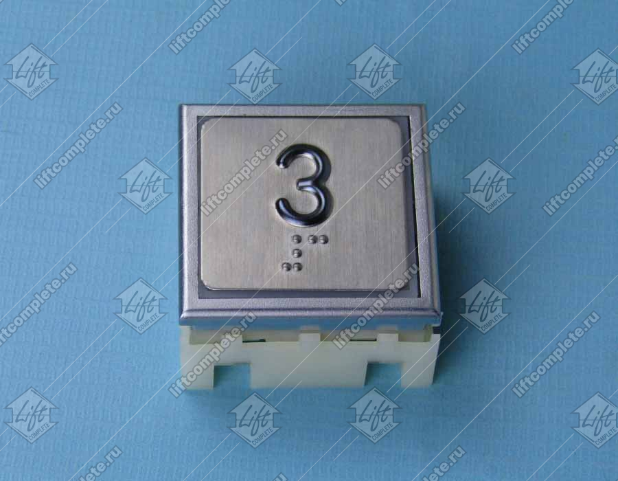 Кнопка 3 этаж, THYSSEN, тип KT40 STEP C, размер 40х40мм, красная подсветка, c Браилем